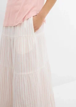 bonprix Röcke|Bekleidung·Sportbekleidung|Gestreifter Maxirock aus reiner Baumwolle rosenquarz/wollweiß gestreift