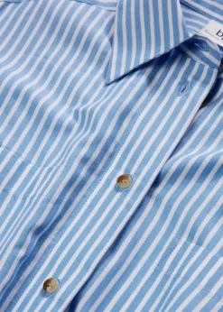 bonprix Bekleidung·Pullover & Strickjacken|Kleider|Gestreiftes Blusenkleid mit Bindeband mittelblau/weiß gestreift