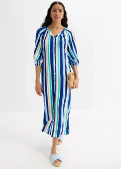 gestreiftes Kaftan-Kleid aus strukturierter Viskose|bonprix Clearance