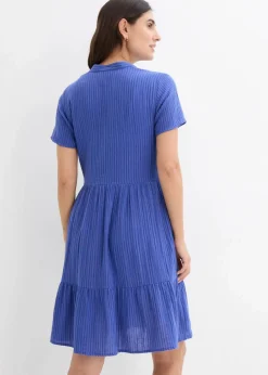 bonprix Bekleidung·Pullover & Strickjacken|Kleider|Gestreiftes Kleid aus Musselin lilablau/enzianblau gestreift