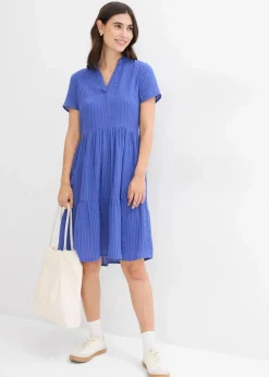 bonprix Bekleidung·Pullover & Strickjacken|Kleider|Gestreiftes Kleid aus Musselin lilablau/enzianblau gestreift