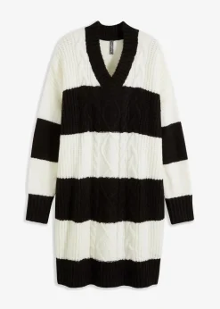 Gestreiftes Strickkleid mit Zopfmuster|bonprix Online