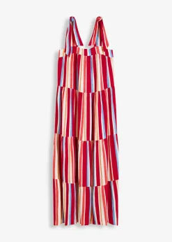 bonprix Kleider|Nachhaltigere Materialien|gestreiftes Trägerkleid aus strukturierter Viskose mohnrot/helllachs/weiß gestreift
