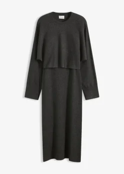 bonprix Kleider|Nachhaltigere Materialien|Gestricktes Kleiderset (2-tlg. Set) anthrazit meliert