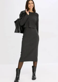 bonprix Kleider|Nachhaltigere Materialien|Gestricktes Kleiderset (2-tlg. Set) anthrazit meliert