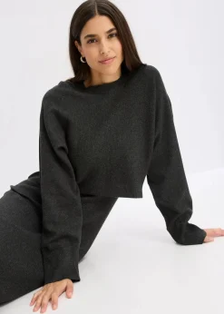 bonprix Kleider|Nachhaltigere Materialien|Gestricktes Kleiderset (2-tlg. Set) anthrazit meliert