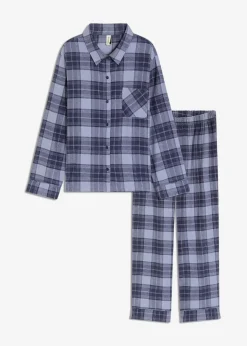 bonprix Wäsche·Nachtwäsche|Nachtwäsche|Gewebter Flanell Pyjama dunkelblau kariert