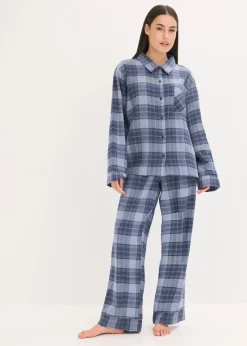 bonprix Wäsche·Nachtwäsche|Nachtwäsche|Gewebter Flanell Pyjama dunkelblau kariert