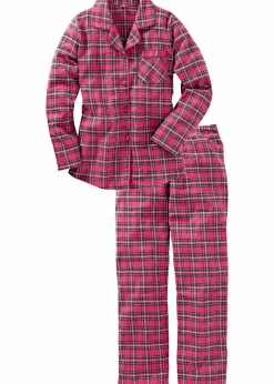 bonprix Wäsche·Nachtwäsche|Nachtwäsche|Gewebter Flanell Pyjama dunkelpink kariert