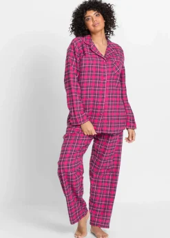 bonprix Wäsche·Nachtwäsche|Nachtwäsche|Gewebter Flanell Pyjama dunkelpink kariert