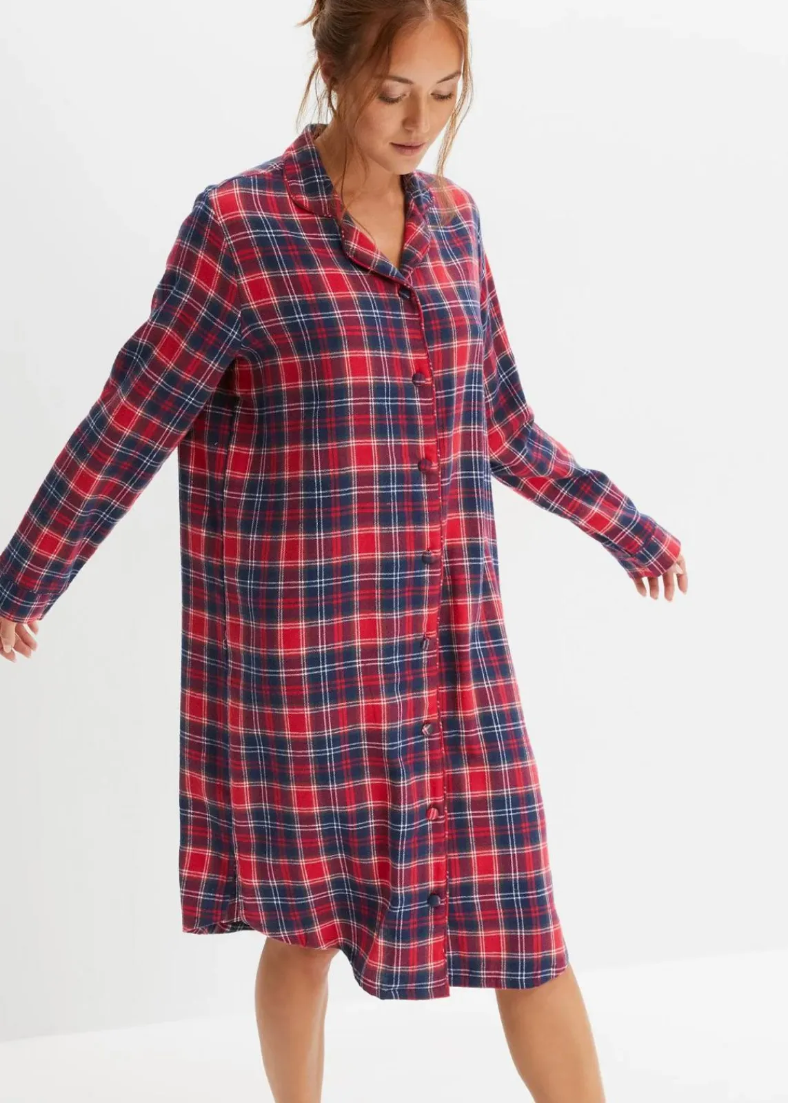 Gewebtes Nachthemd aus Flanell mit Knopfleiste|bonprix