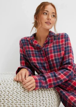 Gewebtes Nachthemd aus Flanell mit Knopfleiste|bonprix