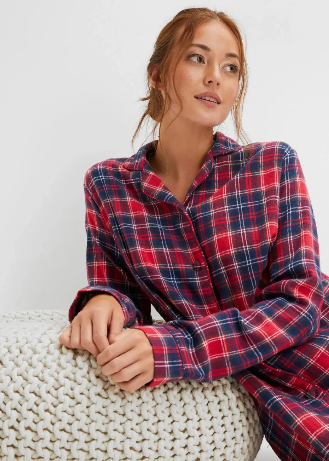 Gewebtes Nachthemd aus Flanell mit Knopfleiste|bonprix