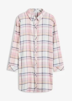 bonprix Wäsche·Nachtwäsche|Nachtwäsche|Gewebtes Nachthemd aus Flanell mit Knopfleiste puderblau/aschrosa kariert