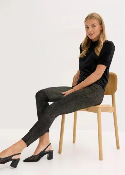 bonprix Hosen|Bekleidung·Kleider|Glitzer Leggings aus Samt schwarz/gold