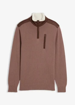 bonprix Große Größen|Outdoorbekleidung|Grobstrick Troyer mit Web-Besatz matt braun