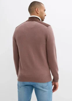 bonprix Große Größen|Outdoorbekleidung|Grobstrick Troyer mit Web-Besatz matt braun