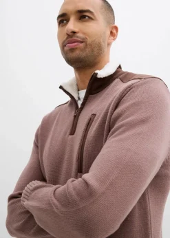 bonprix Große Größen|Outdoorbekleidung|Grobstrick Troyer mit Web-Besatz matt braun