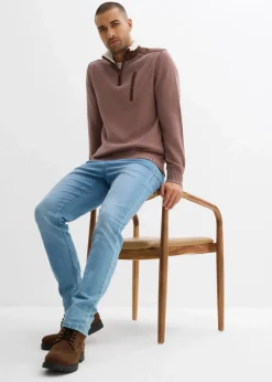 bonprix Große Größen|Outdoorbekleidung|Grobstrick Troyer mit Web-Besatz matt braun