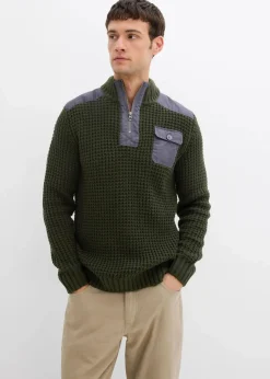 Grobstrick Troyer Pullover mit Web-Besatz|bonprix