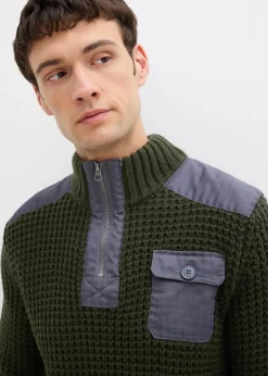 Grobstrick Troyer Pullover mit Web-Besatz|bonprix