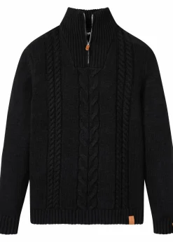 bonprix Pullover & Strickjacken|Basics|Grobstrick Troyer Pullover mit Zopfmuster schwarz