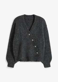 bonprix Pullover & Strickjacken|Strickmode|Grobstrickjacke aus weichem Wollmix anthrazit meliert