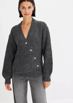 bonprix Pullover & Strickjacken|Strickmode|Grobstrickjacke aus weichem Wollmix anthrazit meliert