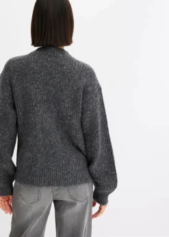 bonprix Pullover & Strickjacken|Strickmode|Grobstrickjacke aus weichem Wollmix anthrazit meliert
