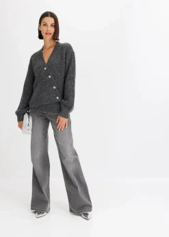 bonprix Pullover & Strickjacken|Strickmode|Grobstrickjacke aus weichem Wollmix anthrazit meliert