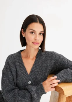 bonprix Pullover & Strickjacken|Strickmode|Grobstrickjacke aus weichem Wollmix anthrazit meliert