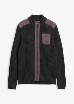 bonprix Große Größen|Pullover & Strickjacken|Grobstrickjacke in Waffelstruktur mit praktischer Brusttasche anthrazit meliert
