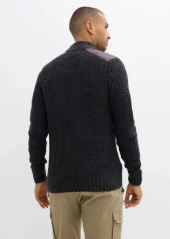 bonprix Große Größen|Pullover & Strickjacken|Grobstrickjacke in Waffelstruktur mit praktischer Brusttasche anthrazit meliert