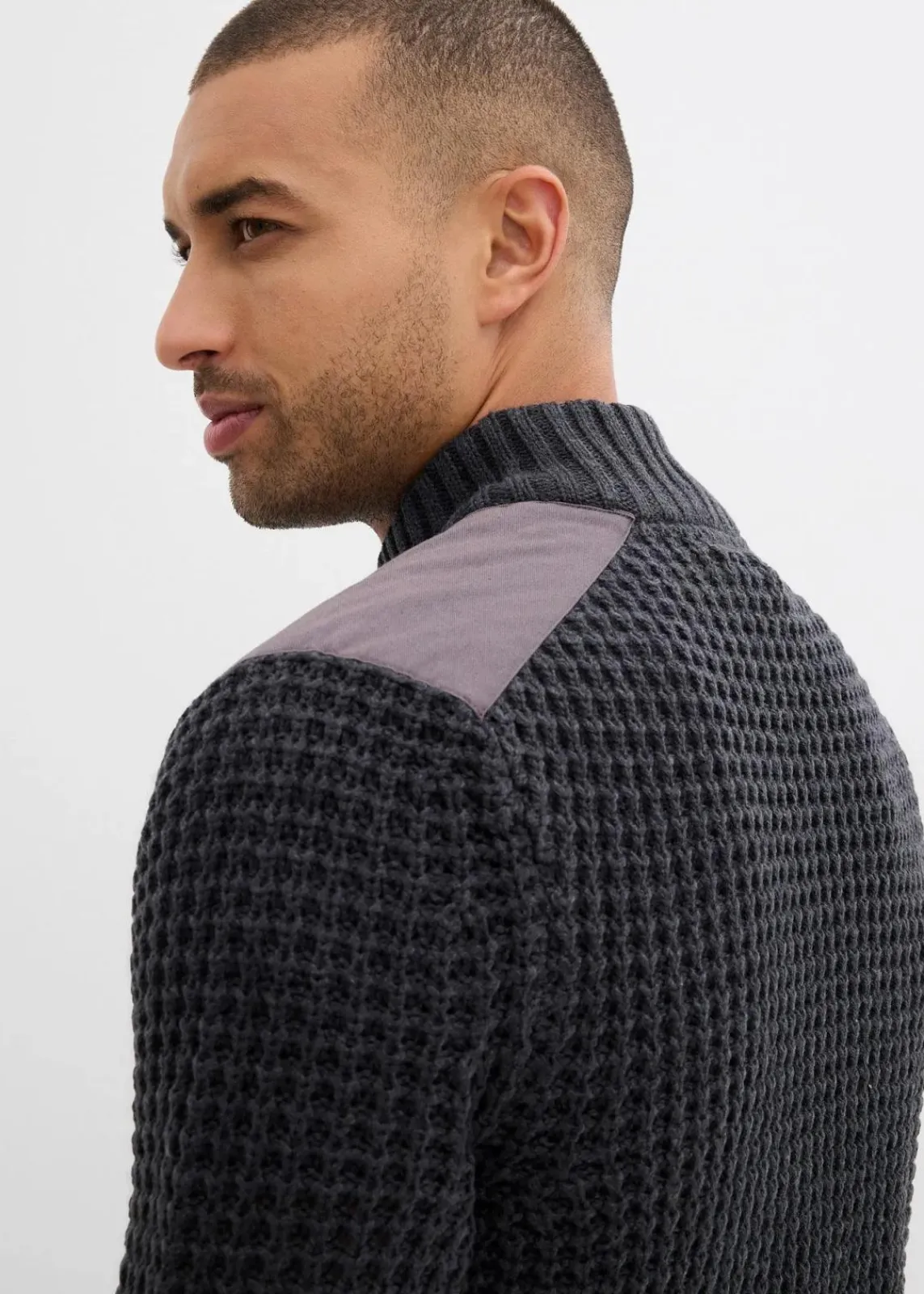 bonprix Große Größen|Pullover & Strickjacken|Grobstrickjacke in Waffelstruktur mit praktischer Brusttasche anthrazit meliert