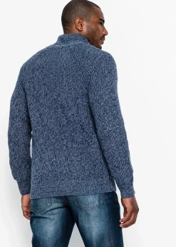 bonprix Große Größen|Pullover & Strickjacken|Grobstrickjacke mit Rippstruktur aus weichem Baumwollmix mattblau meliert