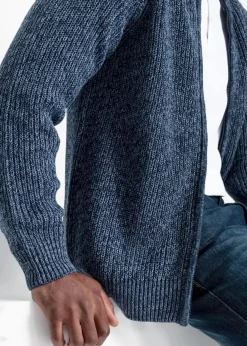 bonprix Große Größen|Pullover & Strickjacken|Grobstrickjacke mit Rippstruktur aus weichem Baumwollmix mattblau meliert