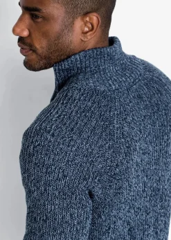 bonprix Große Größen|Pullover & Strickjacken|Grobstrickjacke mit Rippstruktur aus weichem Baumwollmix mattblau meliert