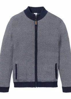 bonprix Große Größen|Pullover & Strickjacken|Grobstrickjacke mit Stehkragen aus reiner Baumwolle dunkelblau meliert