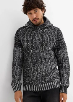 Grobstrick-Kapuzenpullover mit Bikerdetails|bonprix Clearance