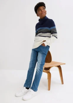 bonprix Jungen 9-16 Jahre·Sweat & Strick|Grobstrick-Pullover aus reiner Baumwolle wollweiß/dunkelblau gestreift