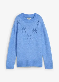 bonprix Strickmode|Pullover & Strickjacken|Grobstrick-Pullover aus weichem Woll-Mix mittelblau
