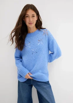 bonprix Strickmode|Pullover & Strickjacken|Grobstrick-Pullover aus weichem Woll-Mix mittelblau