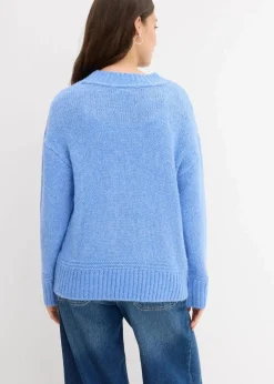 bonprix Strickmode|Pullover & Strickjacken|Grobstrick-Pullover aus weichem Woll-Mix mittelblau