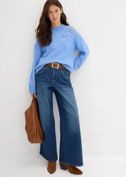 bonprix Strickmode|Pullover & Strickjacken|Grobstrick-Pullover aus weichem Woll-Mix mittelblau