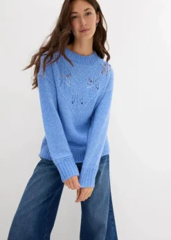 bonprix Strickmode|Pullover & Strickjacken|Grobstrick-Pullover aus weichem Woll-Mix mittelblau