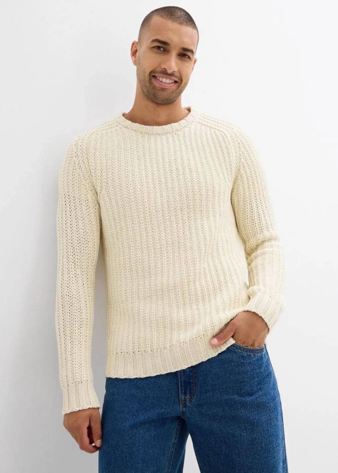 bonprix Große Größen|Pullover & Strickjacken|Grobstrick-Pullover aus weichem Baumwollmix natur