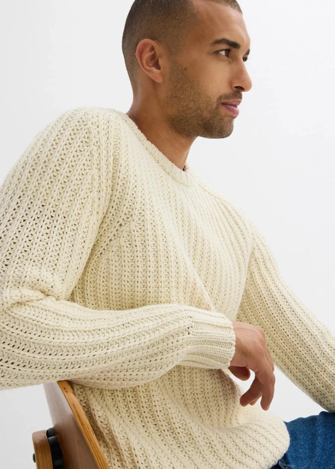 bonprix Große Größen|Pullover & Strickjacken|Grobstrick-Pullover aus weichem Baumwollmix natur