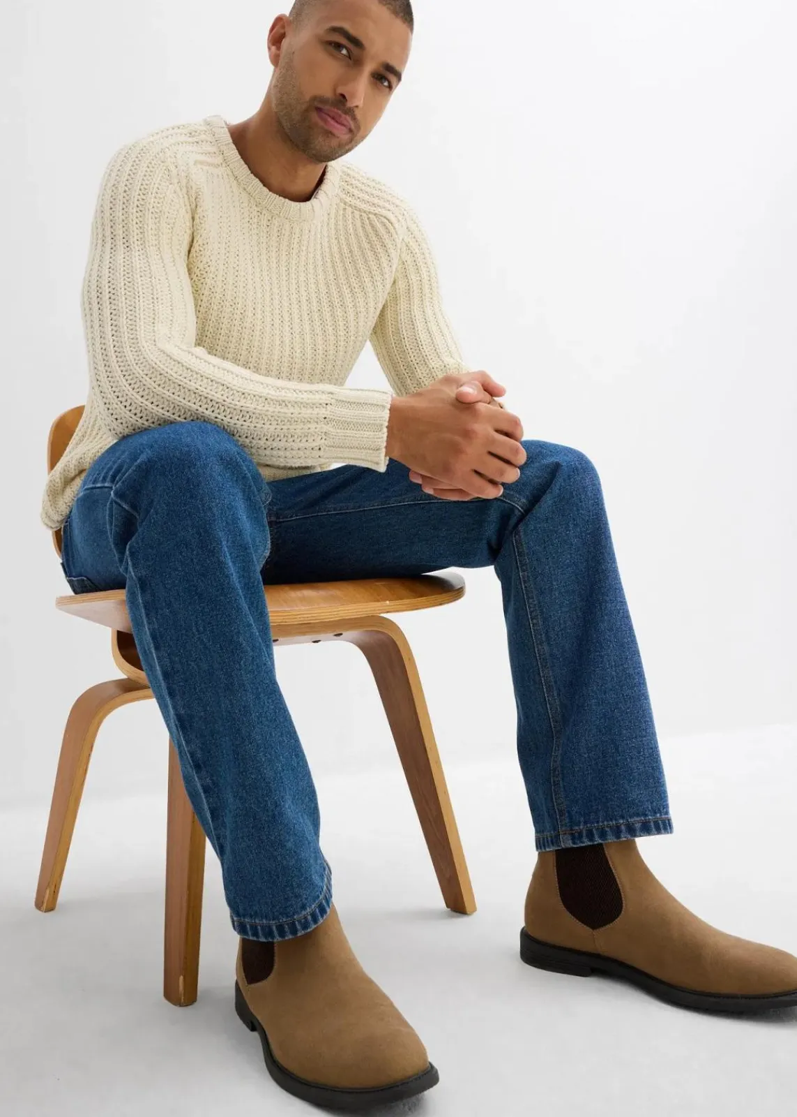 bonprix Große Größen|Pullover & Strickjacken|Grobstrick-Pullover aus weichem Baumwollmix natur