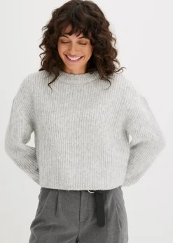 bonprix Bekleidung·Umstandsmode|Bekleidung·Jeans|Grobstrick-Pullover aus weichem Woll-Mix hellgrau meliert