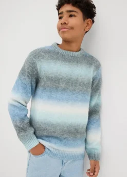 bonprix Jungen 9-16 Jahre·Bademode|Jungen 9-16 Jahre·Sweat & Strick|Grobstrick-Pullover mit Farbverlauf grau meliert/hellblau/blau/wollweiß